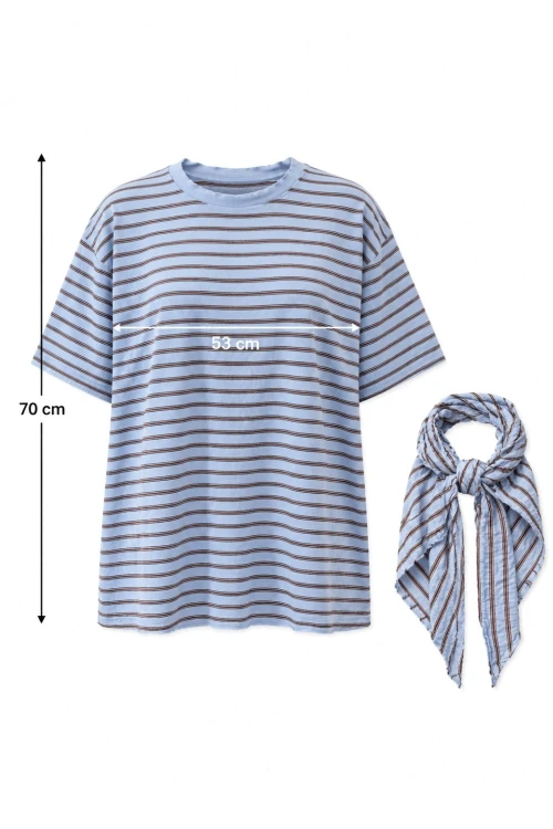 Bluzka damska niebieska w paski z chustą oversize bawełna Made in Italy