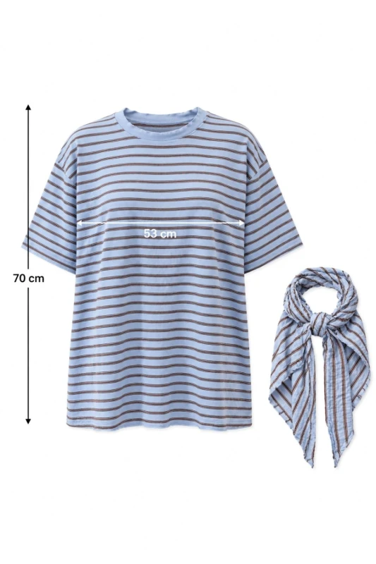 Bluzka damska niebieska w paski z chustą oversize bawełna Made in Italy