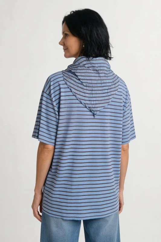 Bluzka damska niebieska w paski z chustą oversize bawełna Made in Italy