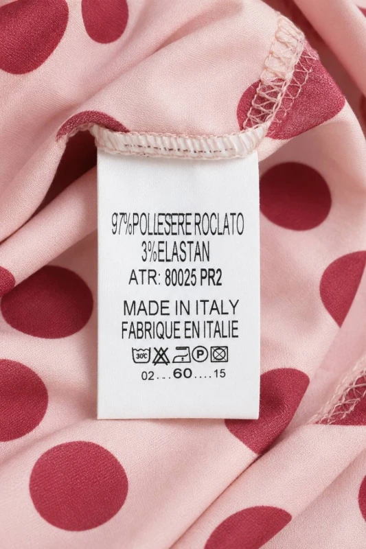 Bluzka damska kopertowa w grochy różowa wiązana elegancka Italy