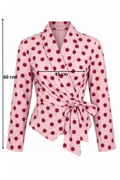 Bluzka damska kopertowa w grochy różowa wiązana elegancka Italy