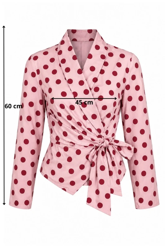 Bluzka damska kopertowa w grochy różowa wiązana elegancka Italy