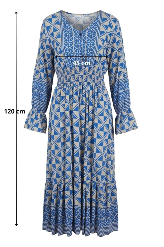 Sukienka damska Włoska Boho Midi Wzory Niebieska Włoska V-neck S