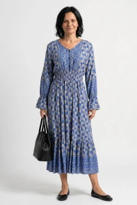 Sukienka damska Włoska Boho Midi Wzory Niebieska Włoska V-neck M