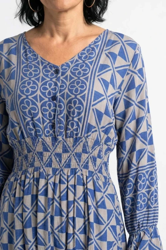 Sukienka damska Włoska Boho Midi Wzory Niebieska Włoska V-neck M
