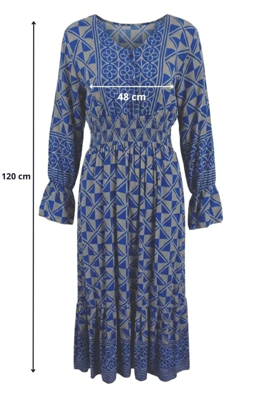 Sukienka damska Włoska wiskoza 100% niebiesk szara boho midi M