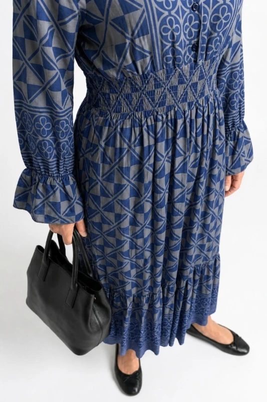 Sukienka damska Włoska wiskoza 100% niebiesko szara boho midi S