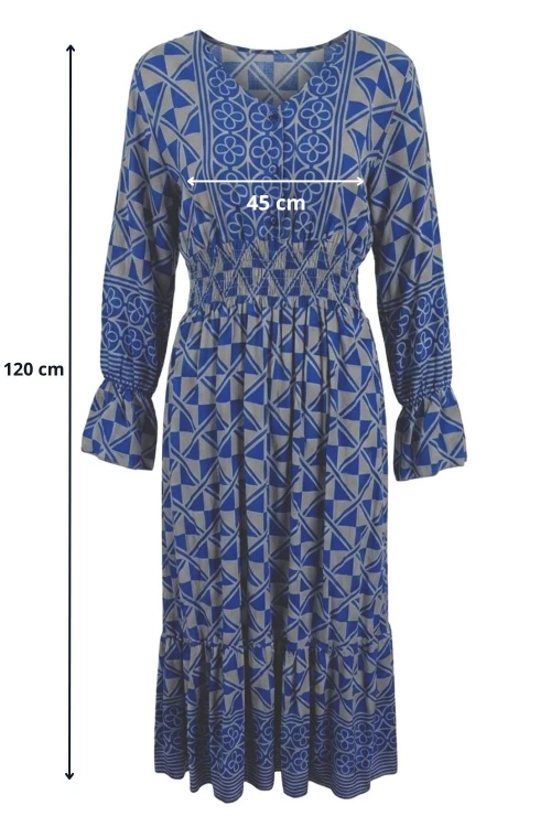 Sukienka damska Włoska wiskoza 100% niebiesko szara boho midi S