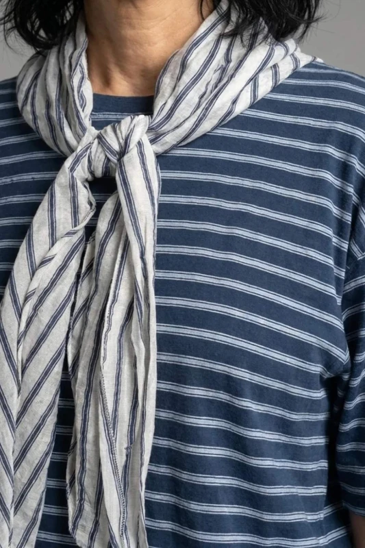 Bluzka damska granatowa w paski z chustą oversize bawełna Italy