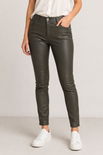 Spodnie damskie ciemnozielone woskowane slim fit S