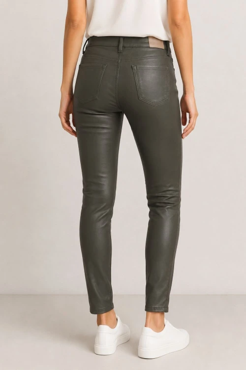 Spodnie damskie ciemnozielone woskowane slim fit S