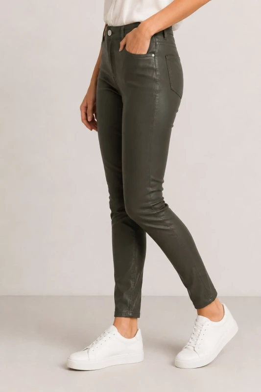 Spodnie damskie ciemnozielone woskowane slim fit S