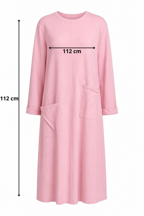 Sukienka damska oversize midi pudrowy róż z kieszeniami bawełna Italy