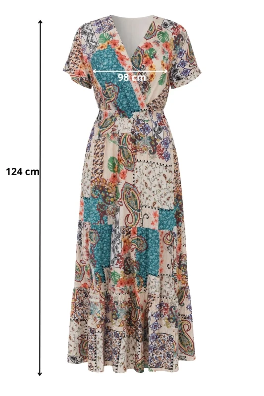 Sukienka damska kopertowa boho kolorowa we wzory wiskoza L/XL
