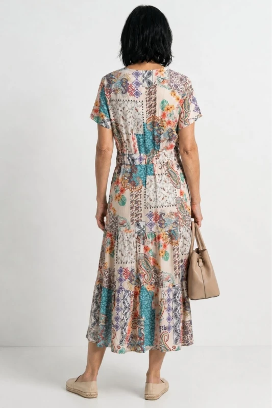 Sukienka damska kopertowa boho kolorowa we wzory wiskoza L/XL