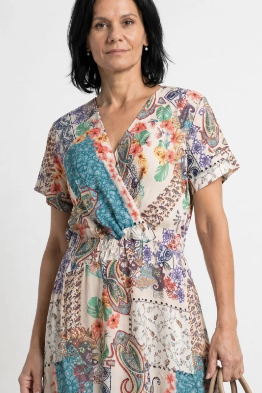 Sukienka damska kopertowa boho kolorowa we wzory wiskoza L/XL