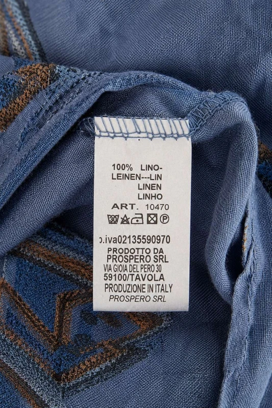 Bluzka damska niebieska we wzory 100% len oversize kieszenie Italy