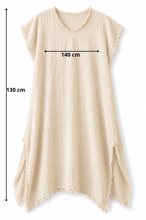 Sukienka damska beżowa len oversize boho z frędzlami Italy