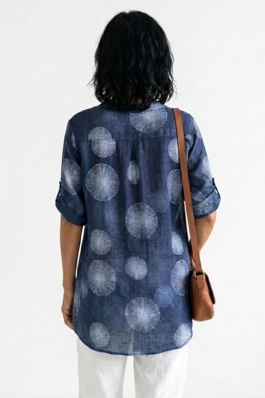 Bluzka damska granatowa guziki 100% bawełna luźny krój Italy
