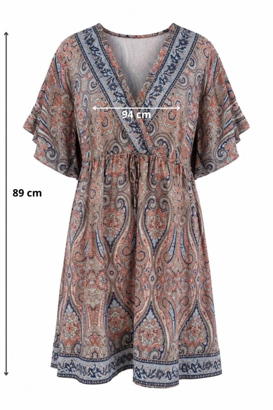 Sukienka damska szara we wzory 100% jedwab one size Made in India