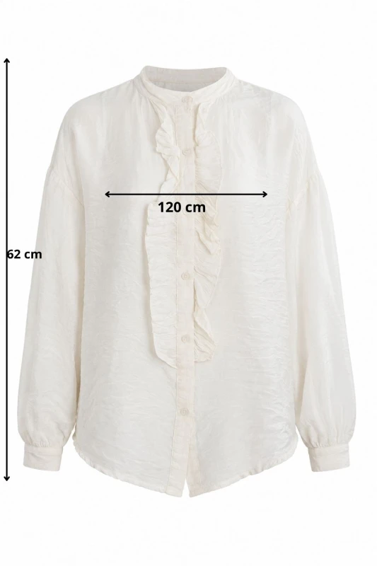 Bluzka damska ecru koszulowa z falbaną elegancka oversize Italy