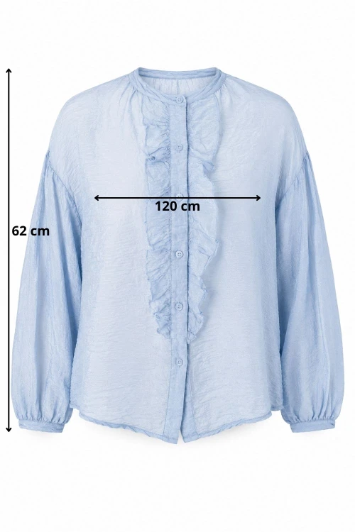 Bluzka damska niebieska koszulowa z falbaną elegancka oversize Italy