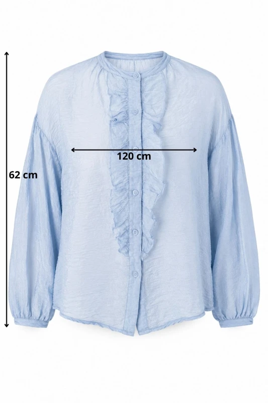 Bluzka damska niebieska koszulowa z falbaną elegancka oversize Italy