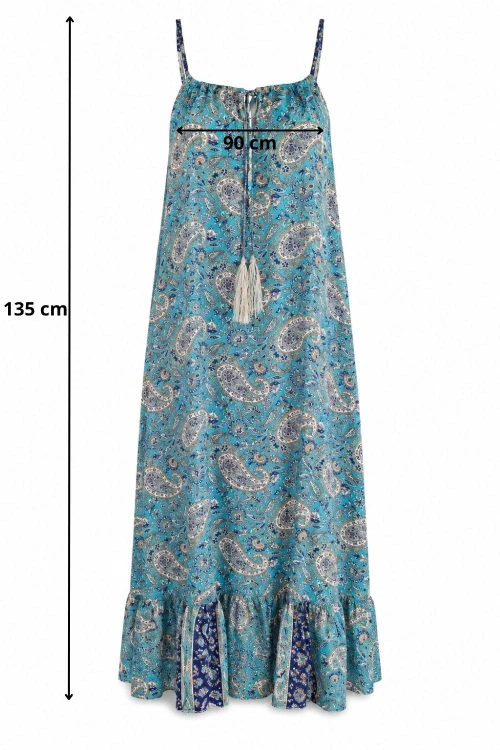 Sukienka damska turkusowa we wzory długa 100% jedwab Made in India