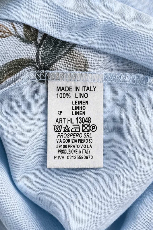 Bluzka tunika damska błękitna wzór kwiatowy 100% len duży rozmiar Italy