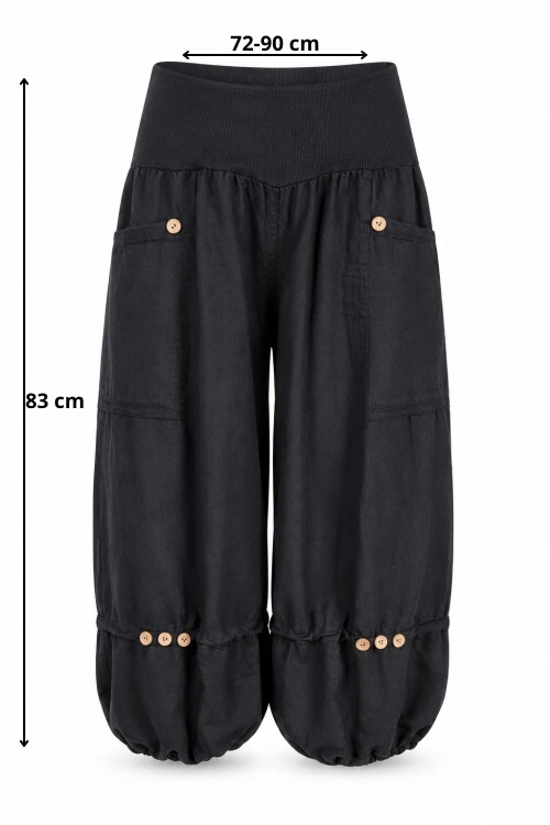 Spodnie damskie czarne 100% len luźny krój Made in Italy