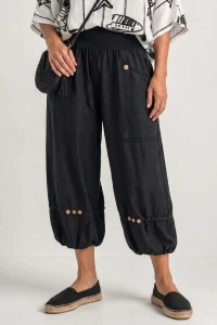 Spodnie damskie czarne 100% len luźny krój Made in Italy