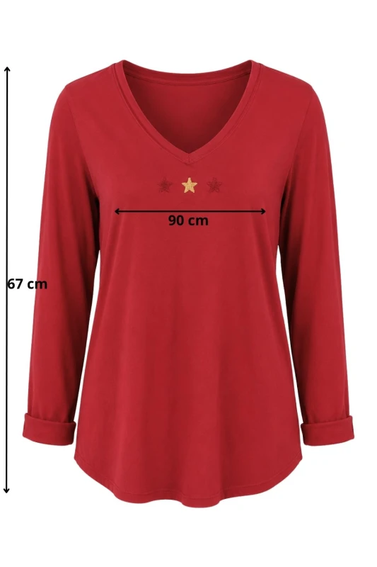 Bluzka damska bordowa z gwiazdkami 100% bawełna One Size