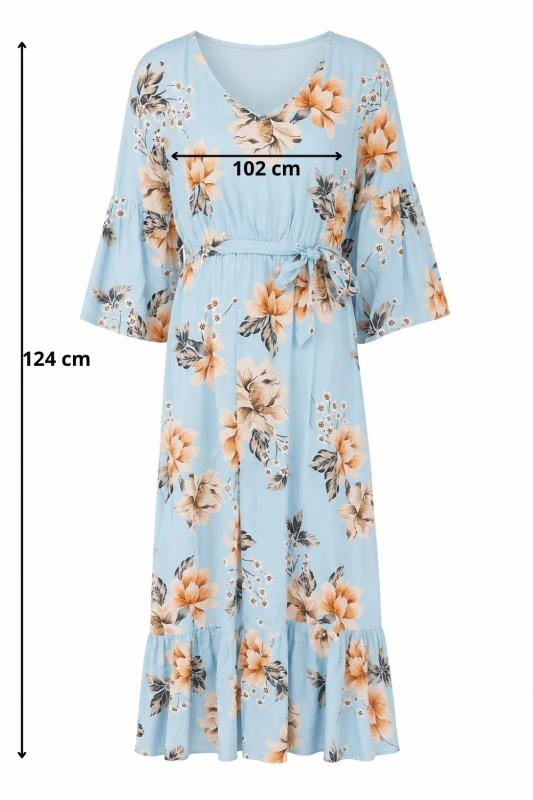 Sukienka damska błękitna kwiatowa 100% wiskoza L/XL Italy