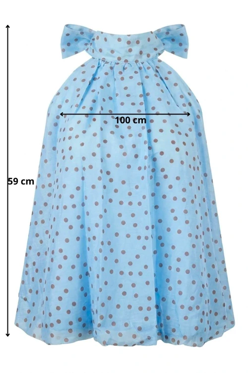 Bluzka damska niebieska w groszki wiązana na szyi z kokardą lekka one size