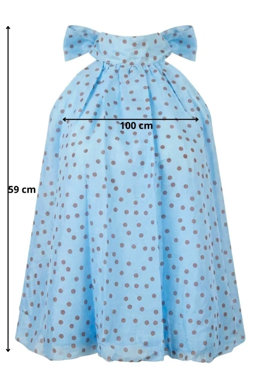 Bluzka damska niebieska w groszki wiązana na szyi z kokardą lekka one size