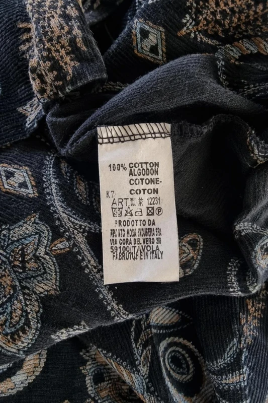 Sukienka damska czarna boho oversize wzory mandala luźna sztruksowa Italy