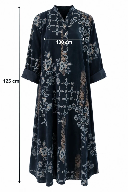 Sukienka damska czarna boho oversize wzory mandala luźna sztruksowa Italy
