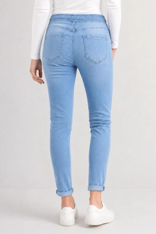 Spodnie damskie jeansowe z wiązaniem jasny denim M