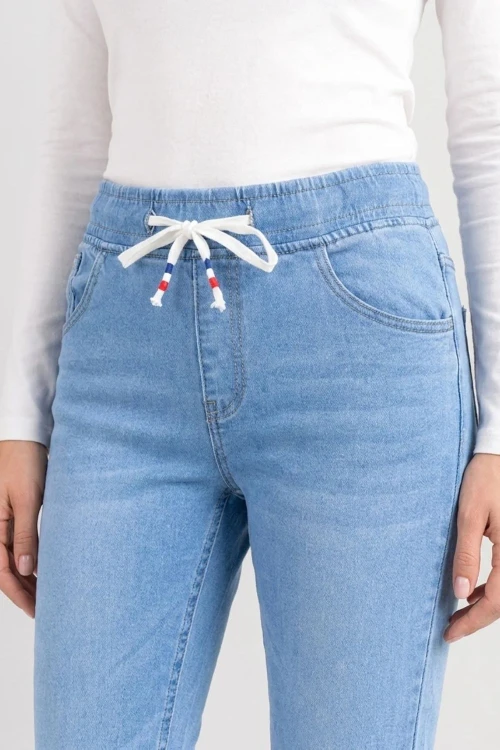 Spodnie damskie jeansowe z wiązaniem jasny denim L