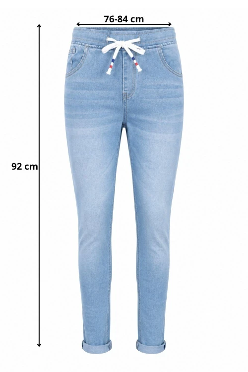Spodnie damskie jeansowe z wiązaniem jasny denim L