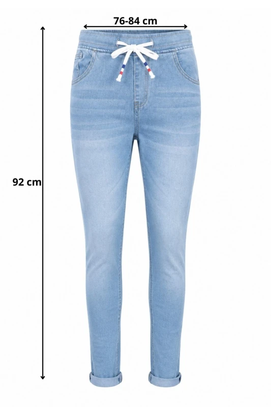 Spodnie damskie jeansowe z wiązaniem jasny denim L
