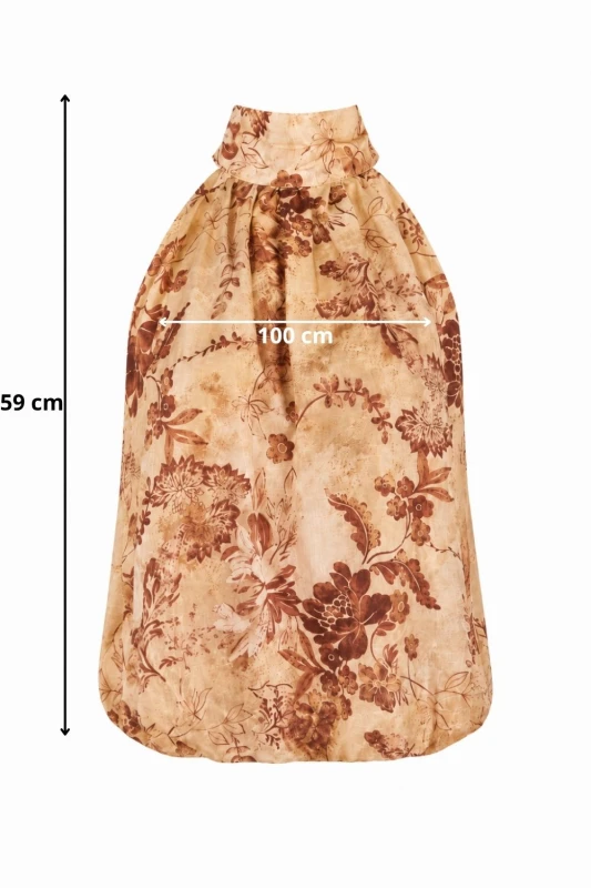 Bluzka damska beżowa w kwiaty wiązana na szyi z kokardą lekka one size