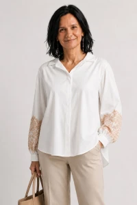 Bluzka koszula damska biała z haftem elegancka 100% bawełna Italy 
