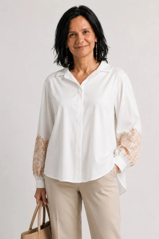 Bluzka koszula damska biała z haftem elegancka 100% bawełna Italy