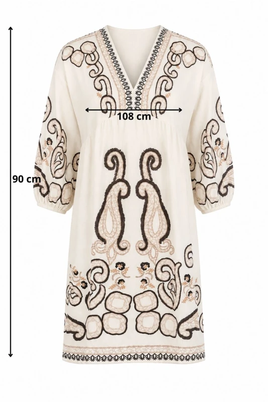 Sukienka damska ecru boho we wzory oversize krótka Made in Italy