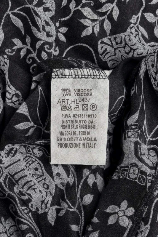 Sukienka damska czarna we wzory wiskoza asymetryczna na ramiączkach Italy