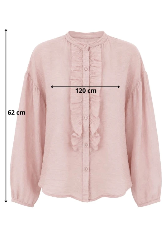 Bluzka damska blady róż koszulowa z falbaną elegancka oversize Italy