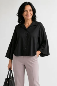Bluzka koszula damska czarna szerokie rękawy elegancka Italy