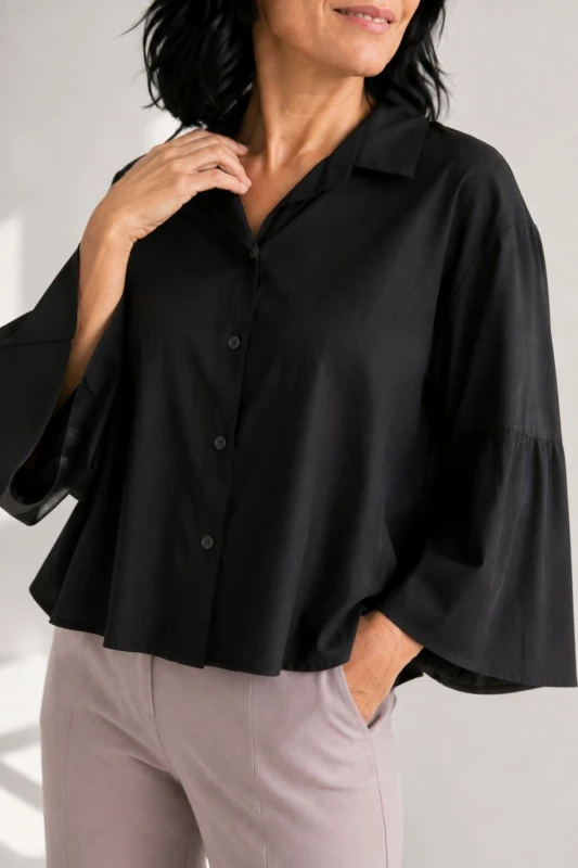 Bluzka koszula damska czarna szerokie rękawy elegancka Italy