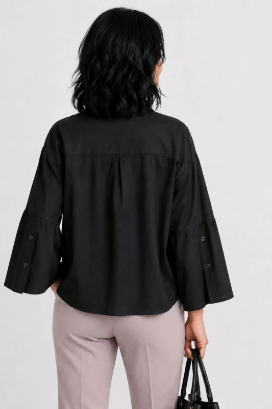 Bluzka koszula damska czarna szerokie rękawy elegancka Italy
